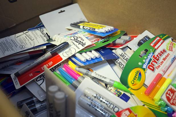 Donated school supplies are shown at Project 150's Brady Caipa Volunteer & Distribution Center Thursday, Nov. 10, 2016. The nonprofit was created to help homeless, displaced and disadvantaged High School students.