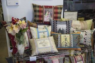 Victorian pillows are seen for sale at The Ribbon Store.