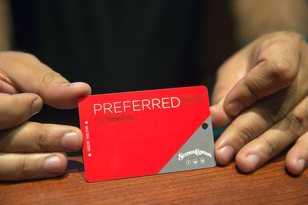 A promotions center clerk displays a new slot club card at the Palms Monday, Nov. 21, 2016. Station Casinos completed its acquisition of the Palms in October. STEVE MARCUS