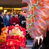 Chinese lions and a dragon perform a ceremony at the entrance of the Lucky Dragon during its grand opening Saturday, Dec. 3, 2016. 