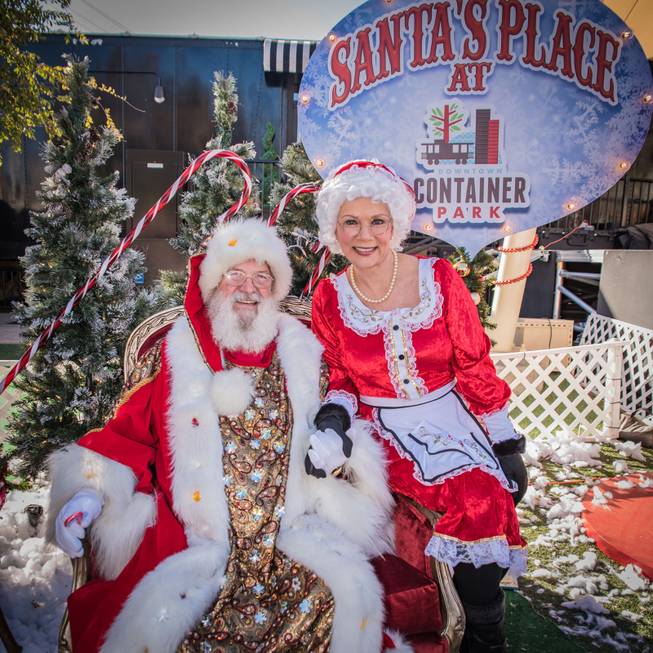 Mr. and Mrs. Claus are in residence at the Downtown Container Park.