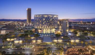 A rendering of Alon resort, a nearly 35-acre 1,100-room resort in development on the Strip across from the Wynn, is shown.