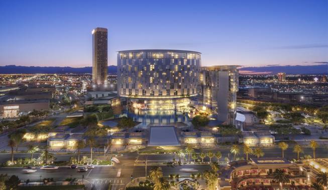 A rendering of Alon resort, a nearly 35-acre 1,100-room resort in development on the Strip across from the Wynn, is shown.