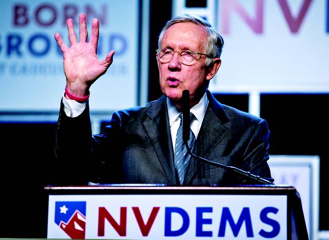 Reid speaks during the Nevada State Democratic Party Battle Born/Battleground First in the West Caucus Dinner at MGM Grand in 2015.