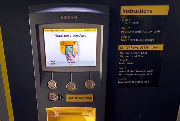 A view of a parking payment machine at the New York-New York parking garage Tuesday, Dec. 20, 2016.