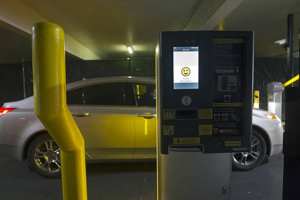 A view of a parking machine at an MGM Grand parking garage exit Tuesday, Dec. 20, 2016.