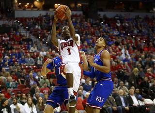 UNLV guard Kris Clyburn (1) puts up the ball during a game against the Kansas Jayhawks at the Thomas & Mack Center Thursday, Dec. 22, 2016.