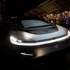 The silver-bodied FF 91 speedy electric car has a sleek black hood, fluorescent head and tail lights, and a 130-killowatts-per-hour battery which allows for travel up to 378 miles on a full charge. It was revealed during CES in Las Vegas on Jan. 3, 2017.