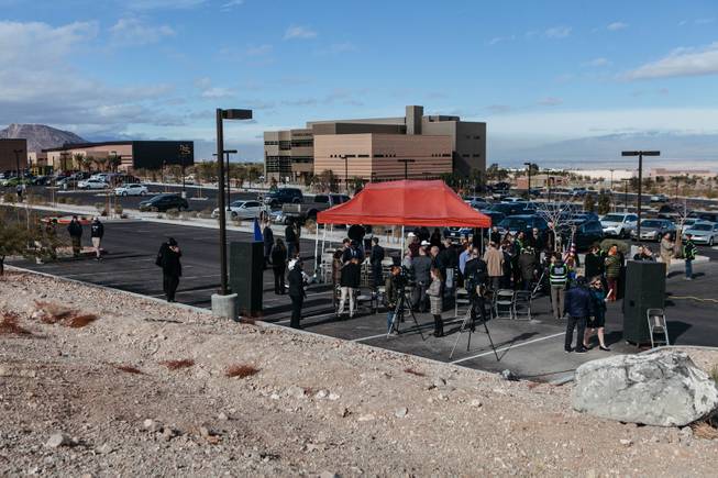 A crowd gathers during a groundbreaking ceremony held at Nevada State College for the HUVR or Henderson Unmanned Vehicle Range on Jan. 4, 2017.
