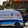The first completely autonomous, fully electric shuttle ever to be deployed on a public roadway in the United States is seen here in downtown Las Vegas' Innovation District, Tuesday, Jan. 10, 2017.