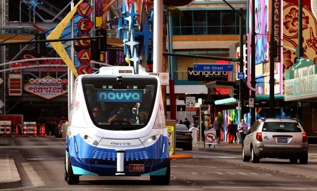 The nation's first completely autonomous, fully electric shuttle was deployed in the Innovation District in downtown Las Vegas on Tuesday, Jan. 10, 2017.