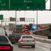 Traffic backs up along the I-15 northbound and onto the 95 northbound as the rain continues to fall across the Las Vegas region on Friday, Jan. 13, 2017.