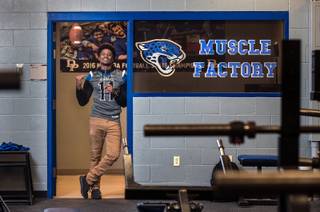 Desert Pines High School quarterback Marckell Grayson will sign with UNLV football on Feb. 1. He's pictured at Desert Pines on Friday, Jan. 13, 2017.  