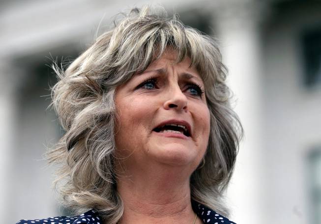 Jeanette Finicum speaks with reporters Saturday, March 5, 2016, during a rally at the Utah State Capitol in Salt Lake City. Finicum, the widow of Arizona rancher LaVoy Finicum, who was killed by FBI agents in a Jan. 26, 2016, traffic stop in central Oregon, is planning to hold a meeting in John Day, Ore., on Jan. 28, 2017, with their children in an effort to continue with LaVoy Finicum's mission.