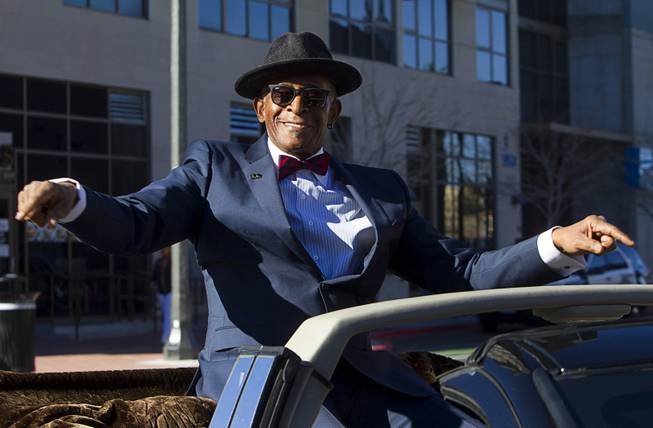 Actor and parade ambassador Antonio Fargas, known as Huggy Bear from the "Starsky & Hutch" television series, rides in a convertible during the 35th annual Dr. Martin Luther King Jr. Day Parade in downtown Las Vegas Monday, Jan. 16, 2017. MGM Resorts International was the presenting sponsor.