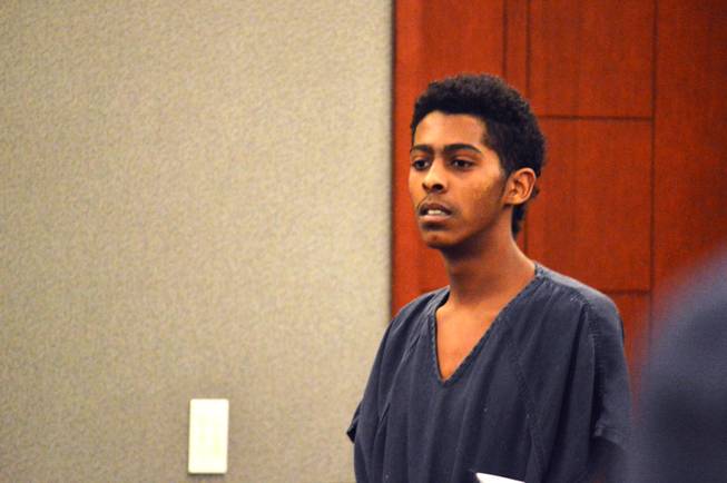 Richard Newsome appears in Las Vegas Justice Court on Jan. 20, 2017. Newsome, 17, is charged in the shooting death of former Chaparral High School football player Richard Nelson.
