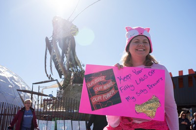 Protesters gathered in downtown Las Vegas on Saturday, Jan. 21, 2017, in support of the Women's March on Washington for the Women's March in Las Vegas. Nevada Congresswomen Dina Titus and Congressman Ruben Kihuen were among some of the speakers to address the crowd as they gathered at Lloyd D. George U.S. Courthouse.