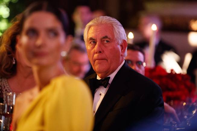 Rex Tillerson, President Donald Trump's choice for secretary of state, attends the presidential inaugural Chairman's Global Dinner on Tuesday, Jan. 17, 2017, in Washington.