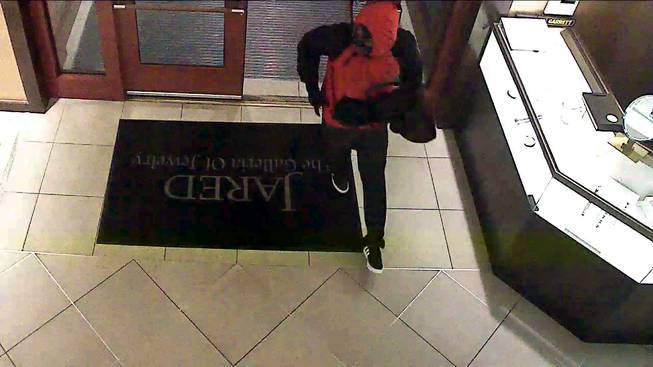 The suspect in an attempted robbery at Jared the Galleria of Jewelry, at 1071 W. Sunset Road, near Marks Street, in Henderson on Saturday, Jan. 21, 2017, is seen in surveillance footage.