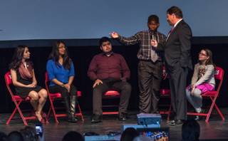 Clark County School District (CCSD) students speak about their accomplishments with Superintendent Pat Skorkowsky there to deliver his annual State of the Schools address before an audience of educators, students and community leaders to highlight the district's growth and accomplishments on Friday, Jan. 27, 2017.