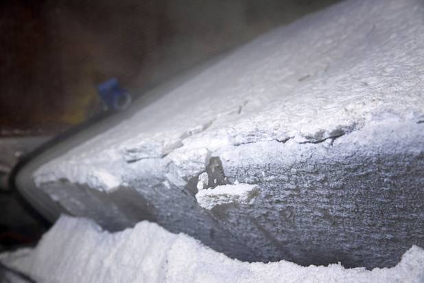 Technical grade lithium carbonate comes off a conveyor belt during a tour of the Silver Peak lithium mine near Tonopah, Nev. Monday, Jan. 30, 2017.