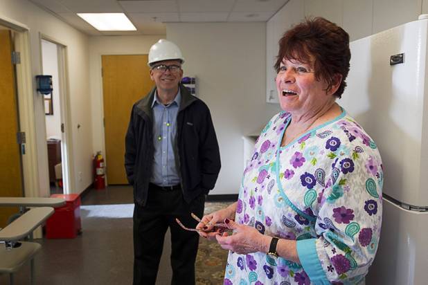 Nurse Theresa Campbell talks about the Silver Peak mine clinic during a tour of the mine near Tonopah, Nev. Monday, Jan. 30, 2017. The mine opened the clinic for its workers after the medical facility in Tonopah was forced to close. John Mayes, site manager for the mine, is at left.