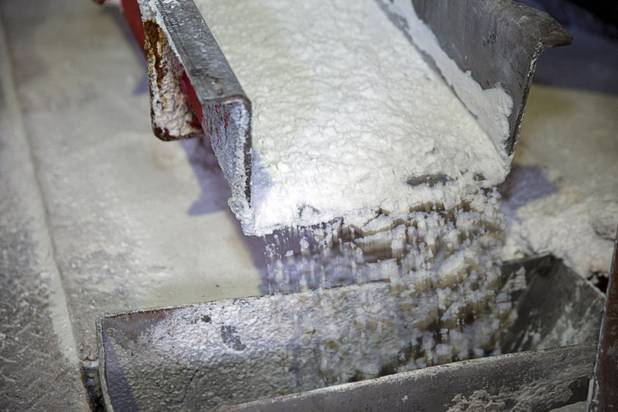 Technical grade lithium carbonate is shown during a tour of the Silver Peak lithium mine near Tonopah, Nev. Monday, Jan. 30, 2017.