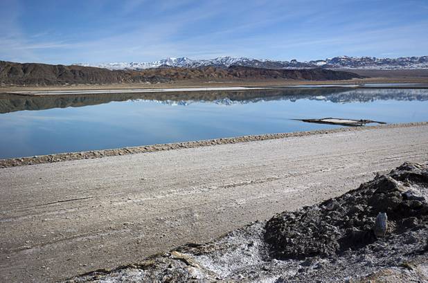 A evaporation pond is shown at the Silver Peak lithium mine near Tonopah, Nev. Monday, Jan. 30, 2017.