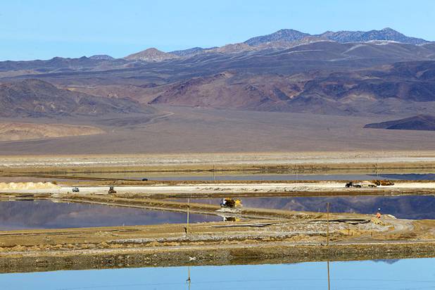 An evaporation pond system is shown during a tour of the Silver Peak lithium mine near Tonopah, Nev. Monday, Jan. 30, 2017.