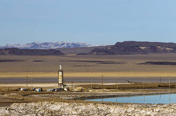A liming facility is shown by an evaporation pond during a tour of the Silver Peak lithium mine near Tonopah, Nev. Monday, Jan. 30, 2017.
