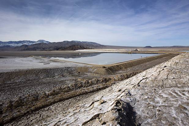 A view of the final evaporation pond at the Silver Peak lithium mine near Tonopah, Nev. Monday, Jan. 30, 2017. The R3 Pond has brine with 5500 parts per million of lithium.
