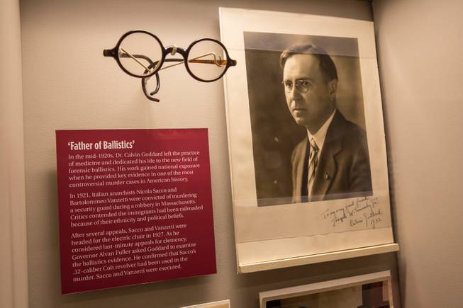 Various items and documents belonging  to Dr. Calvin Goddard, the father of ballistics, are among some of the newly added artifacts to The Mob Museum, Friday Feb. 10, 2017. The artifacts were involved in the St. Valentine's Day Massacre in Chicago, 1929, and include various items such as bullets removed from the bodies of the victims and original coroner's documents.
