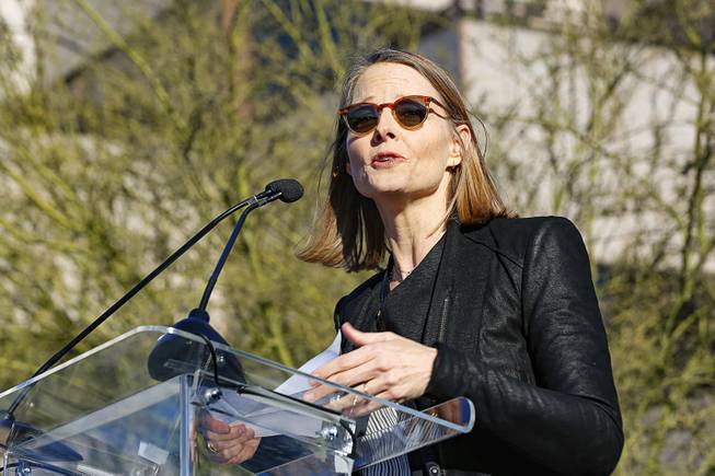 Jodie Foster speaks at the UTA "United Voices" Rally at United Talent Agency headquarters on Friday, Feb. 24, 2017, in Beverly Hills, Calif. As most of Hollywood gears up for the Oscars on Sunday and the whirlwind of events and parties this weekend, celebrities and top talent agents gathered in Beverly Hills Friday to do something to do something a little different: rally for immigration rights. 