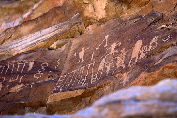 Petroglyphs are shown in Gold Butte National Monument Thursday, Feb. 23, 2017.