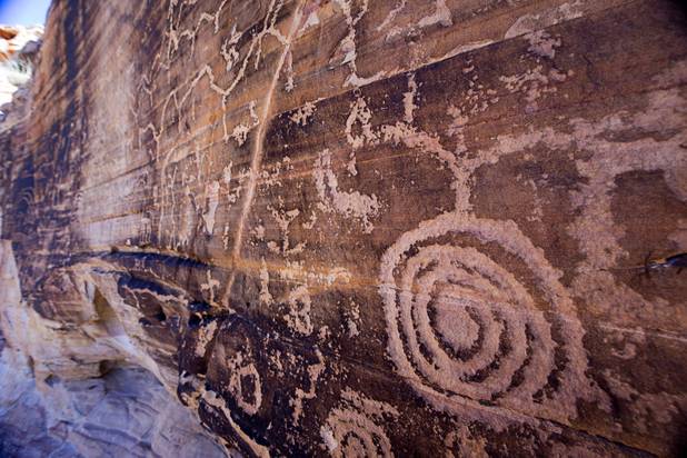 Petroglyphs are shown in Gold Butte National Monument Thursday, Feb. 23, 2017.
