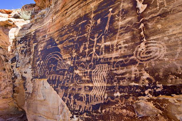 Petroglyphs (Lower Wall site) are shown in Gold Butte National Monument Thursday, Feb. 23, 2017.