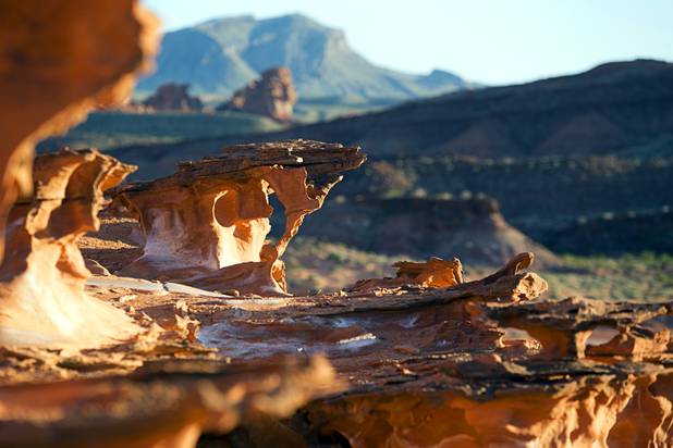 Rock formations are shown in the Little Finland area of Gold Butte National Monument Thursday, Feb. 23, 2017.