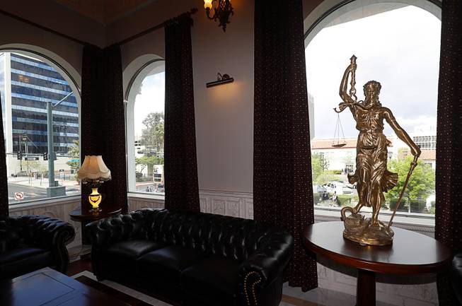 A Lady Justice sculpture is displayed in the second-floor rotunda during a grand opening ceremony for the Nevada Supreme Court and Nevada Court of Appeals courthouse in downtown Las Vegas Monday, March 27, 2017.