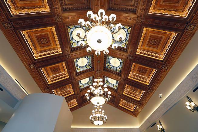 A view of woodwork and skylights in the second-floor rotunda ceiling during a grand opening ceremony for the Nevada Supreme Court and Nevada Court of Appeals courthouse in downtown Las Vegas Monday, March 27, 2017. The chandeliers are modeled after those in the United States Capital Building.