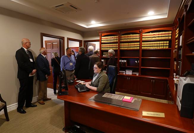 A view of Court of Appeals Chief Judge Abbie Silvers' office during a tour of the Nevada Supreme Court and Nevada Court of Appeals courthouse in downtown Las Vegas Monday, March 27, 2017. Law clerk Shelby Dahl works at the desk.