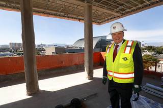 Stowe Shoemaker, dean of the William F. Harrah College of Hotel Administration, poses during a tour of Hospitality Hall, a new facility under construction at UNLV, Tuesday, April 4, 2017.