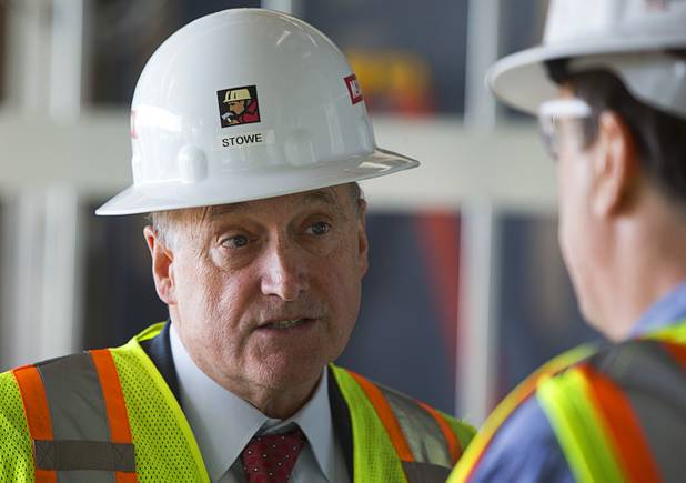 Stowe Shoemaker, dean of the William F. Harrah College of Hotel Administration, responds to questions during a tour of Hospitality Hall, a new facility under construction at UNLV, Tuesday, April 4, 2017.
