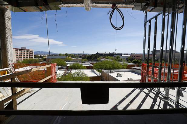 A view looking southbound from Hospitality Hall, a new facility under construction at UNLV, Tuesday, April 4, 2017.