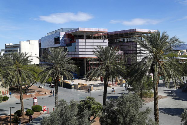 An exterior view of Hospitality Hall, a new facility under construction at UNLV, Tuesday, April 4, 2017.