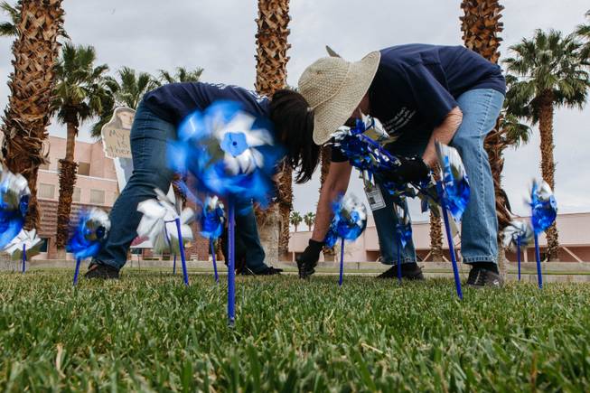 As part of National Child Abuse Prevention Month, 300 pinwheels were planted at the Eighth Judicial District Family Court by CASA volunteers in Las Vegas, Nev. on April 7, 2017.