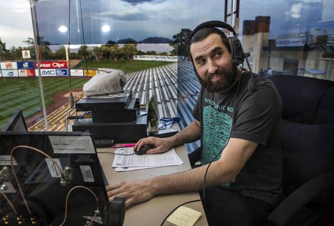 Deejay Jake Wagner handles the walk-up music for players and more during the Las Vegas 51s games like here at their home opener versus the Fresno Grizzlies at Cashman Field on Tuesday, April 11, 2017.