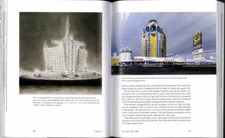 A spread from the book The Strip: Las Vegas and the Architecture of the American Dream by Dutch architect Stefan Al shows a rendering by Bruce Alonzo Goff of the Viva Casino and Hotel (left) and an Ad-Art rendering of the Sands (right).