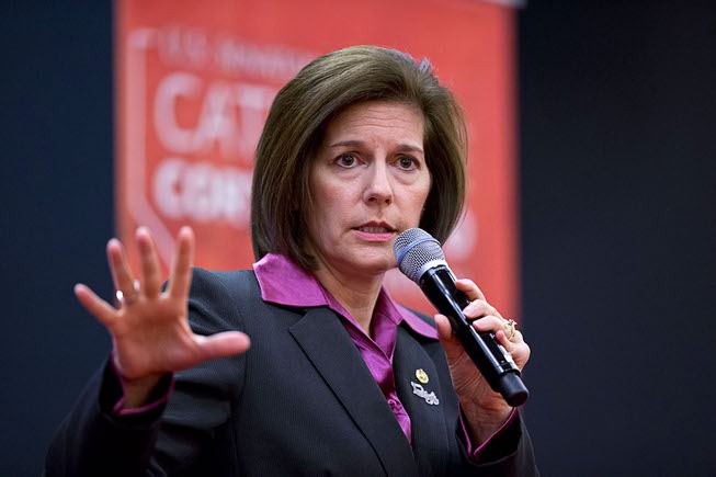 Sen. Catherine Cortez Masto (D-Nev) responds to a question during ...