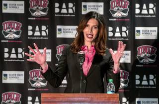 New UNLV Athletic Director Desiree Reed-Francois speaks to all in attendance during a media conference about her recent hire on Thursday, April 18, 2017.