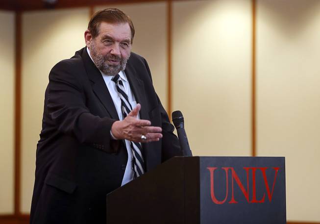 Justice Michael Cherry, chief justice of the Supreme Court of Nevada, speaks during a ceremony honoring former Senate Majority Leader Harry Reid (D-Nev) at UNLV Thursday, April 20, 2017. Reid was officially named as the first Distinguished Fellow in Law and Policy at UNLV's Boyd School of Law.
